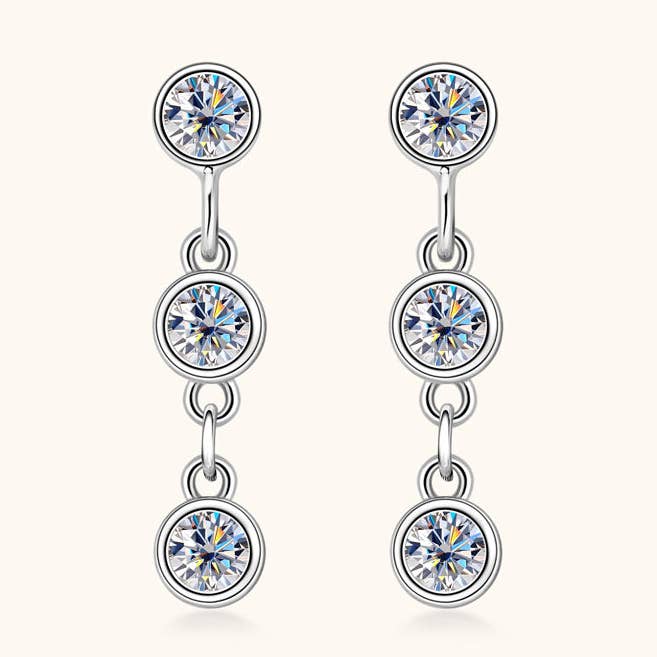 Moissanite Bezel Dangle Drop Earrings in 925 Sterling Silver for wholesale by Perimade & Co. LLC