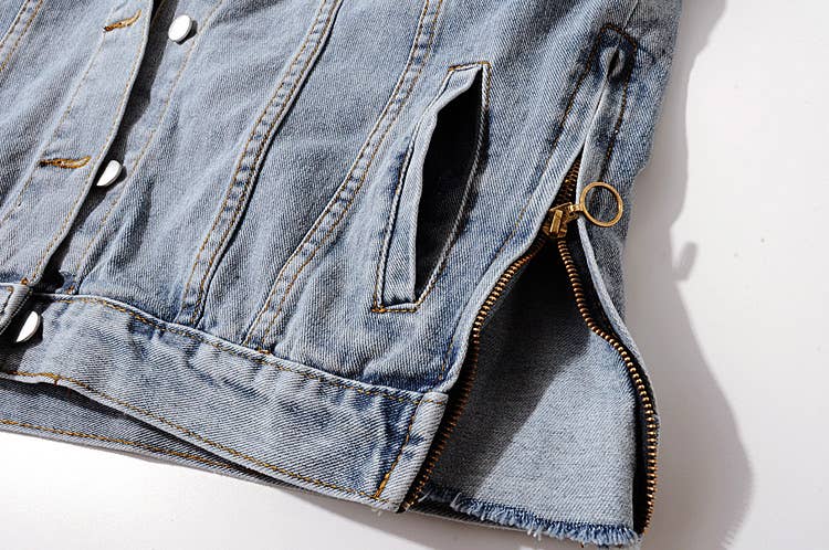 Blå JK123Y Denimjacka med avtagbart foder och krage i päls för wholesale på Faire13