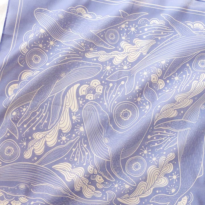 Whale, and the Ocean Bandana Scarf (Violet) for wholesale by sol&mar art co.