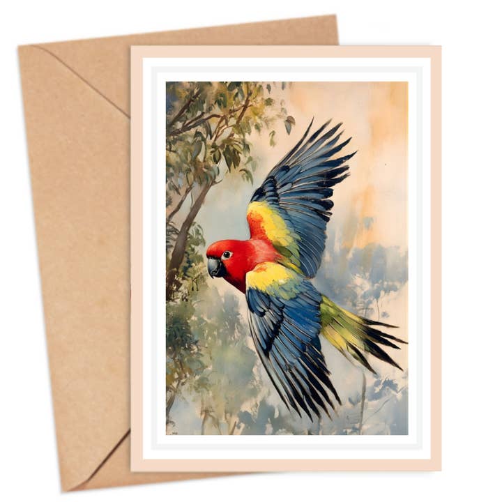 Flying Rosella Card for wholesale by ikonink