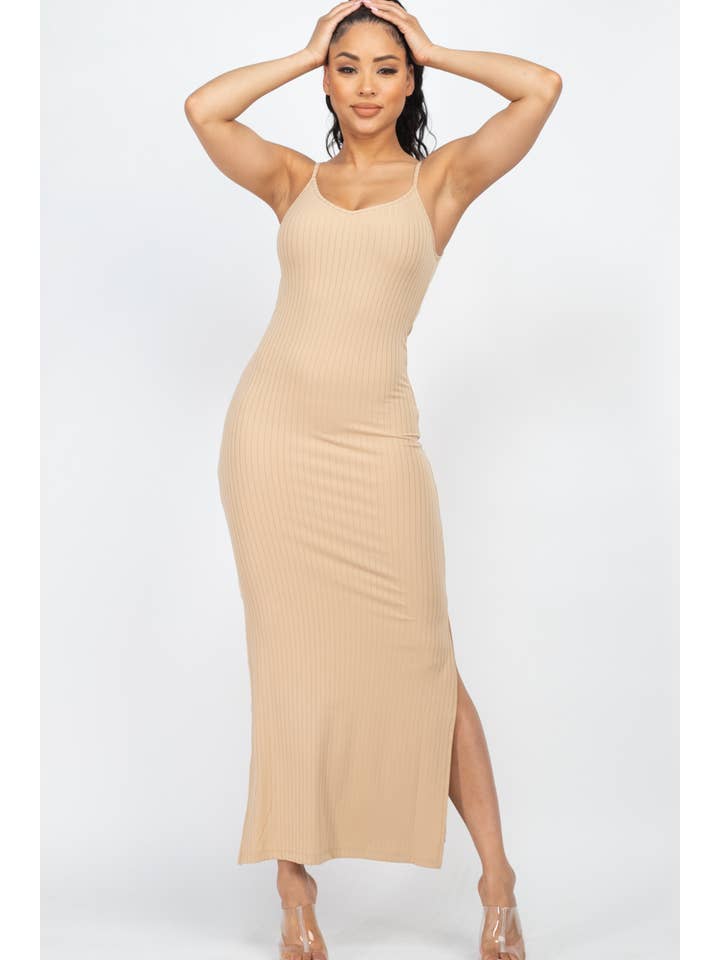 CAPELLA APPAREL - Wholesale Dress - Women's - Ribbed Side Slit Long Cami Dress1