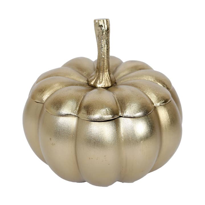 Small & Medium Gold Metal Pumpkin Bowl with Lid for wholesale by Vatican Homes