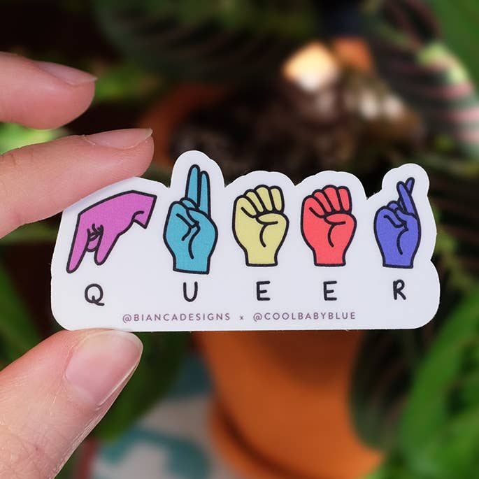Adhesivo para hechizo de dedos queer ASL para venta al por mayor de Bianca's Design Shop