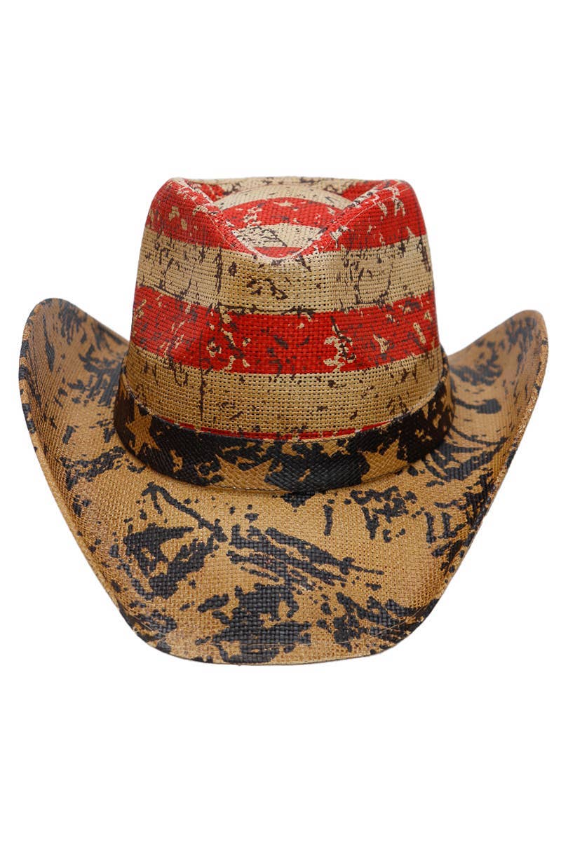 TAN Vintage Speckled American Flag Cowboy Hat for wholesale on Faire4
