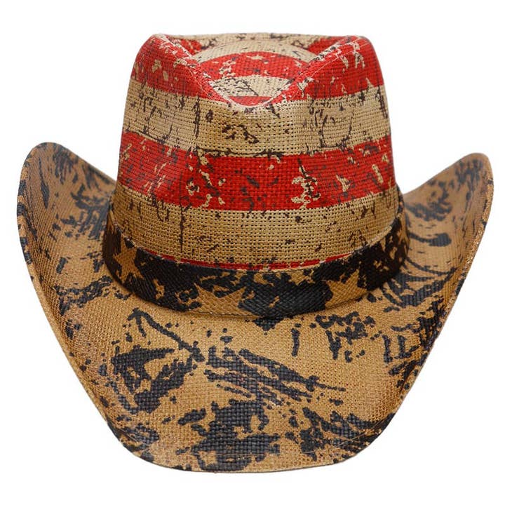 TAN Vintage Speckled American Flag Cowboy Hat for wholesale on Faire4
