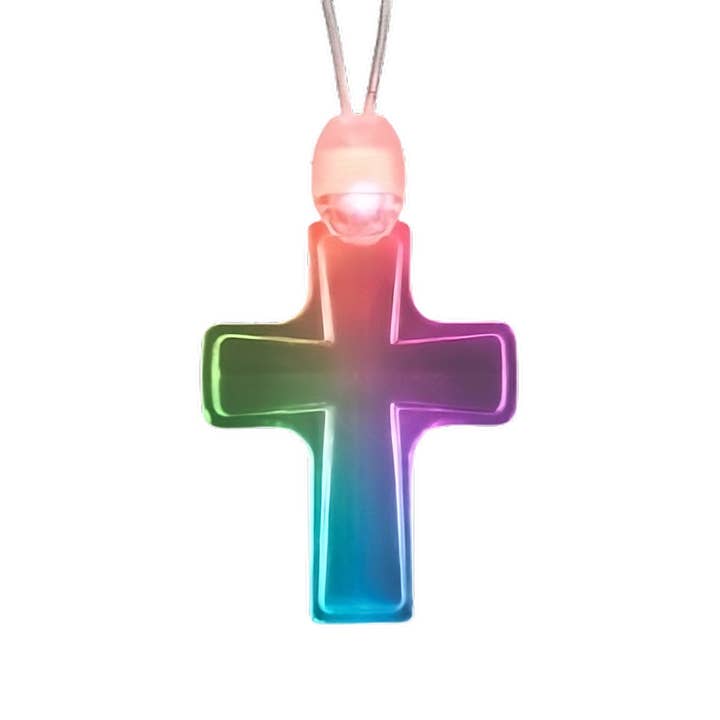 Acrylic Cross Pendant Necklace with Multicolor LEDs for wholesale by Blinkee.com, LLC