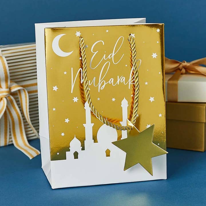 Gold Eid Gift Bag 5 Pack for wholesale by Hootyballoo by Club Green
