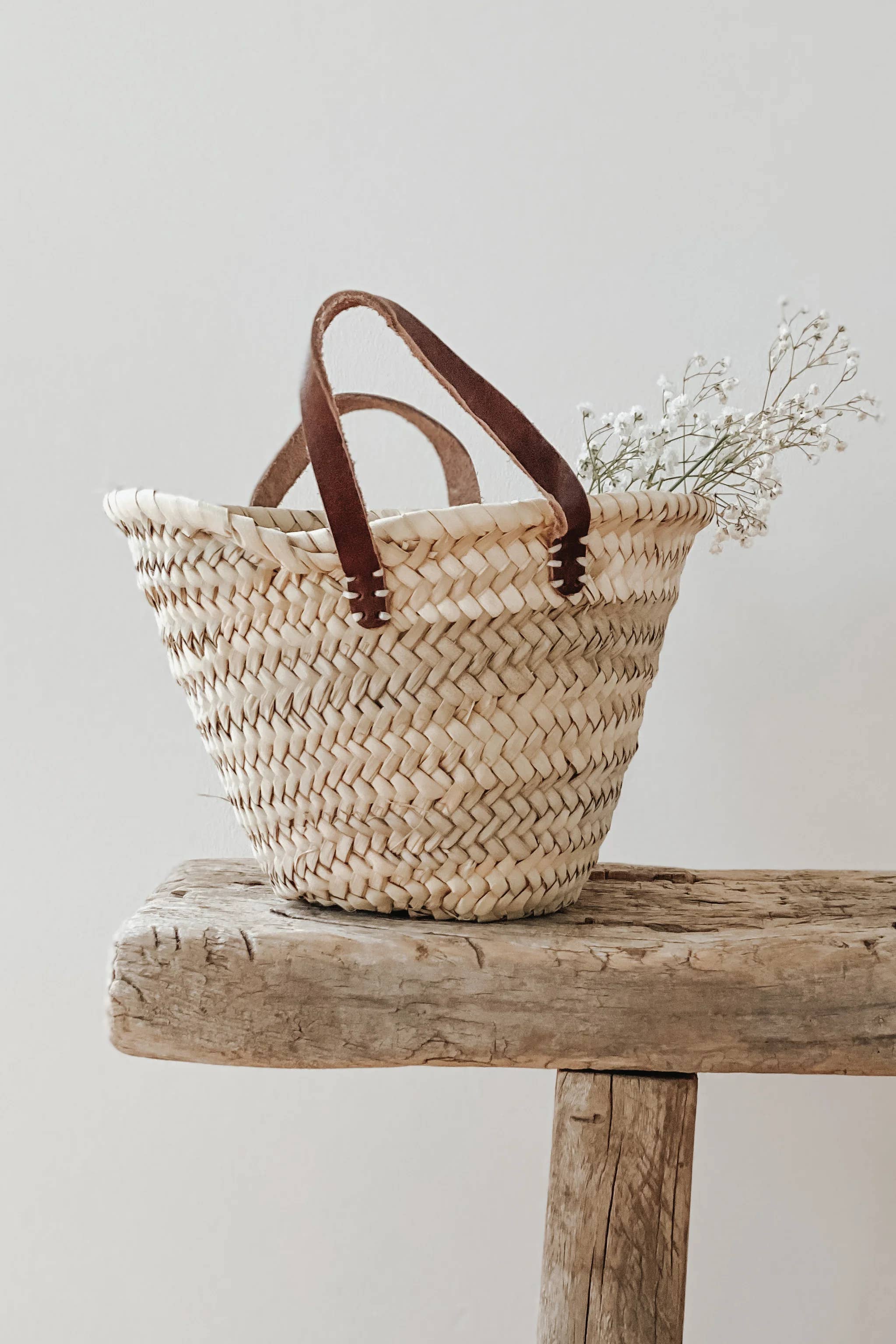 Mikwi – wholesale Beach bag – Mini Market Basket, Handwoven Straw Beach Bag with Leather