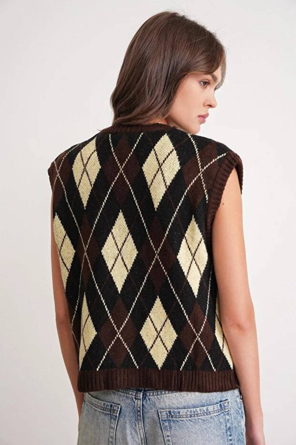 Hoxton Gal - Vendita all'ingrosso Maglione smanicato - Donna - Gilet Maglia a Motivo Argyle11