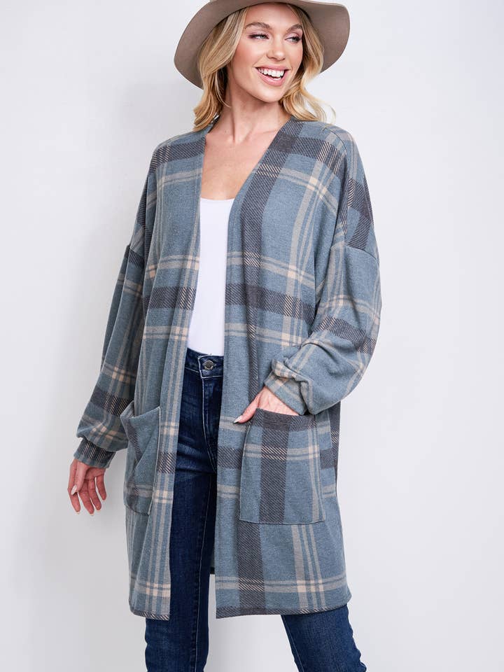 Phil Love - Wholesale Kimono - Women's - T872F02 - Preppy Plaid Loose-Fit Women's Kimono Cardigan5