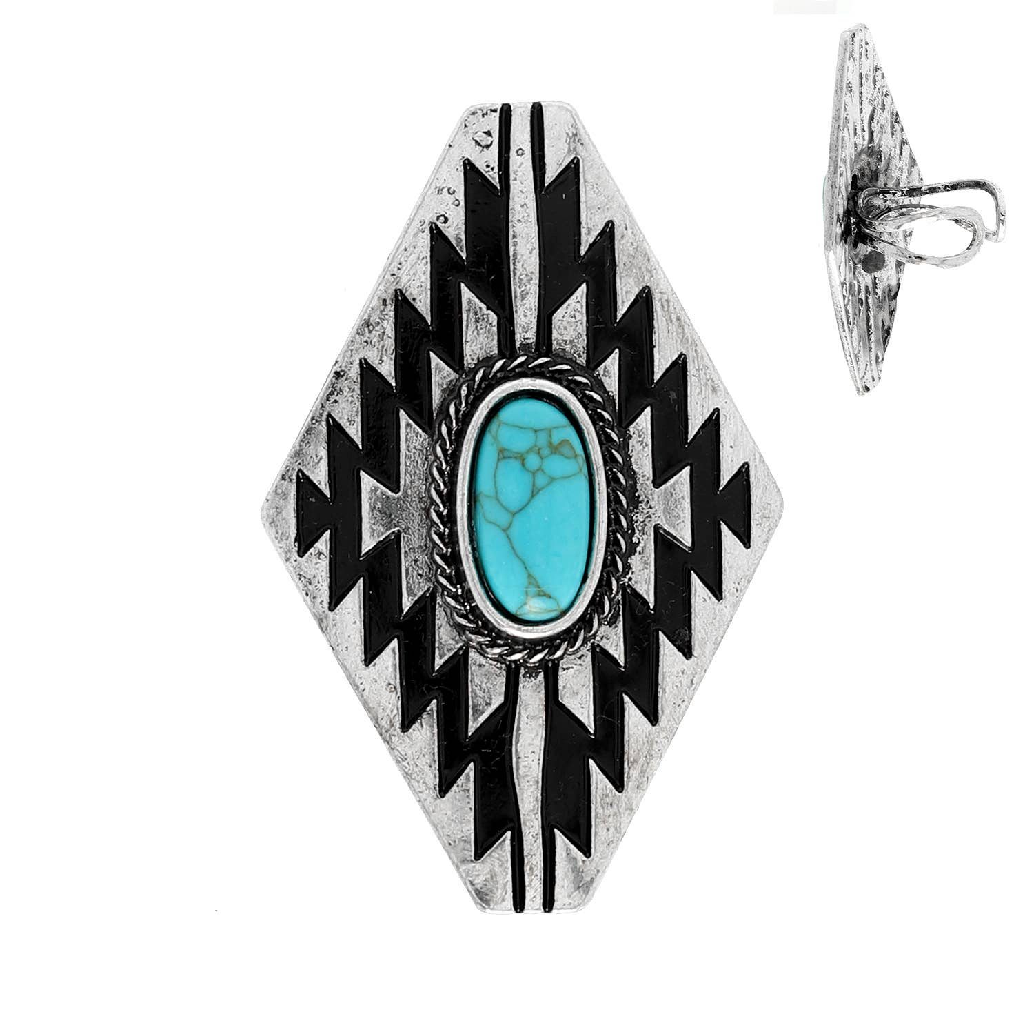 SP Sophia Collection - Wholesale Cocktail/Statement Ring - Western Geometric Turquoise Concho Cuff Ring 1
