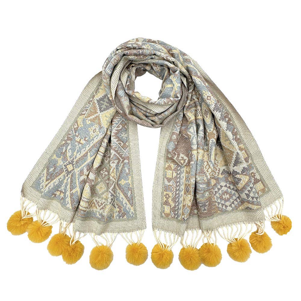Sensibling Corp. – wholesale Halsduk - Dam – Elegant mönstrad vinterhalsduk med tofsdetaljer.3