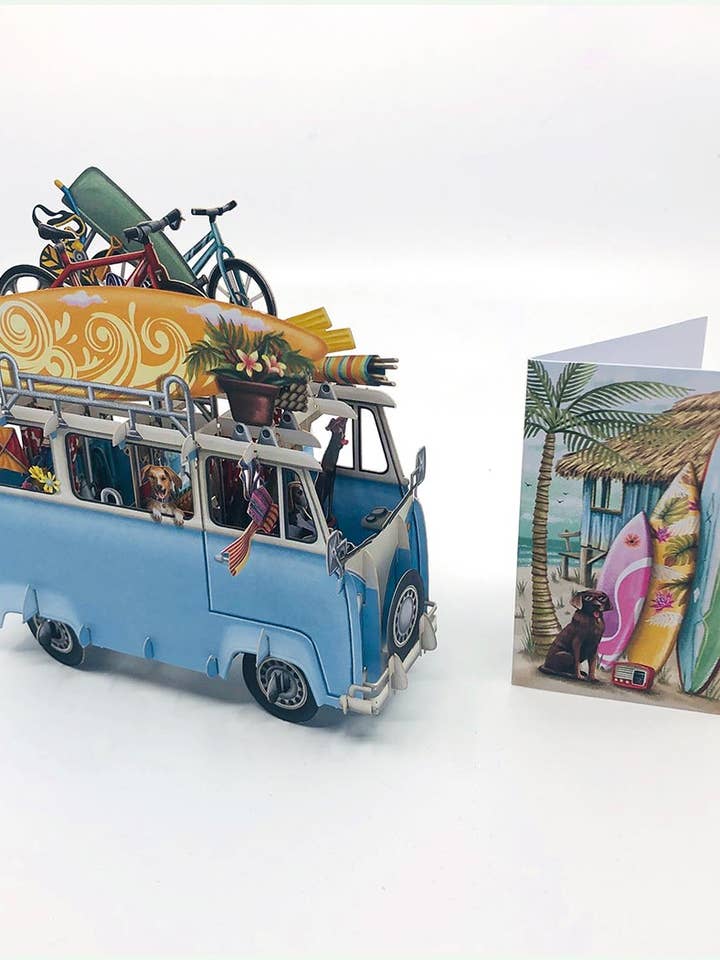 3D Pop Up Camper Van Blank Greeting Card for wholesale by Notes & Queries, Inc.