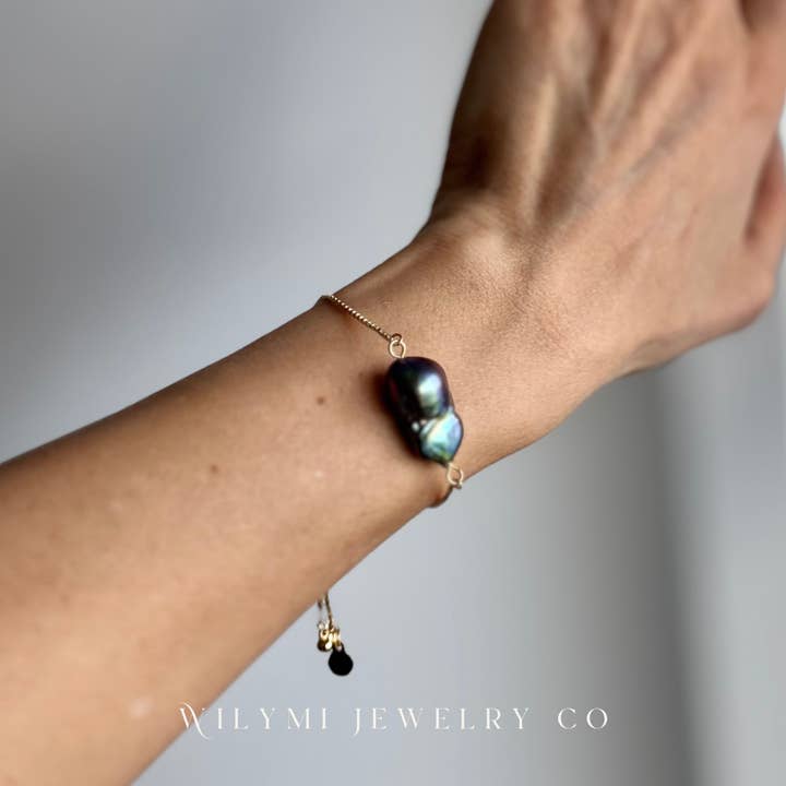 WILYMI Jewelry Co - Vendita all'ingrosso Braccialetto con ciondolo/pendente - Bracciale con Perla di Tahiti GF | Regolabile2