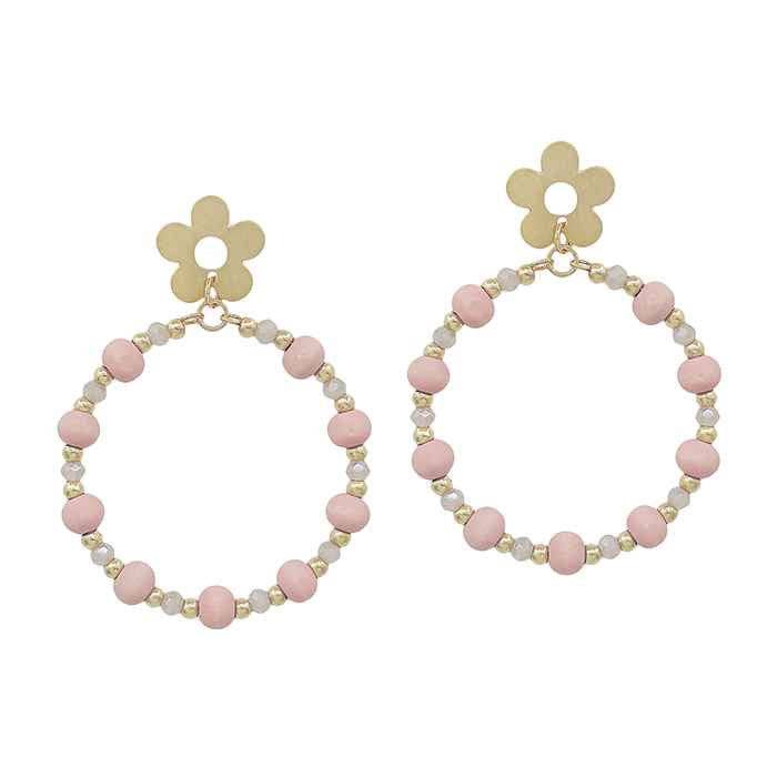 Epp and Co - Wholesale Dangle Earrings - Gold Flower and Pink Wood Drops