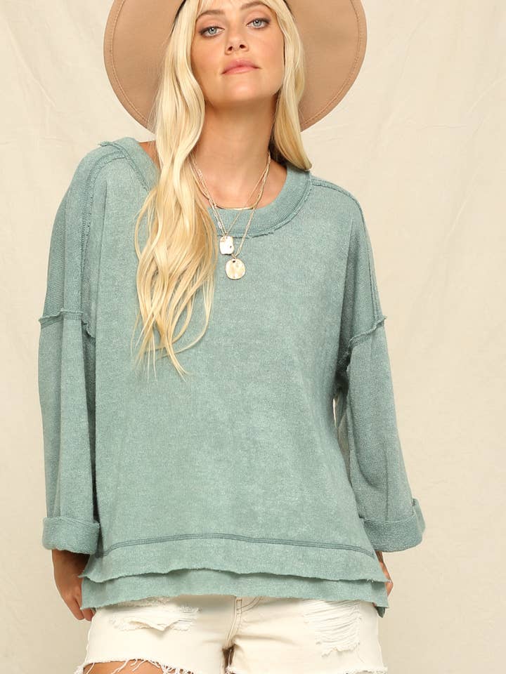 Loose fit boat neck casual top 30343 for wholesale by Petal Dew