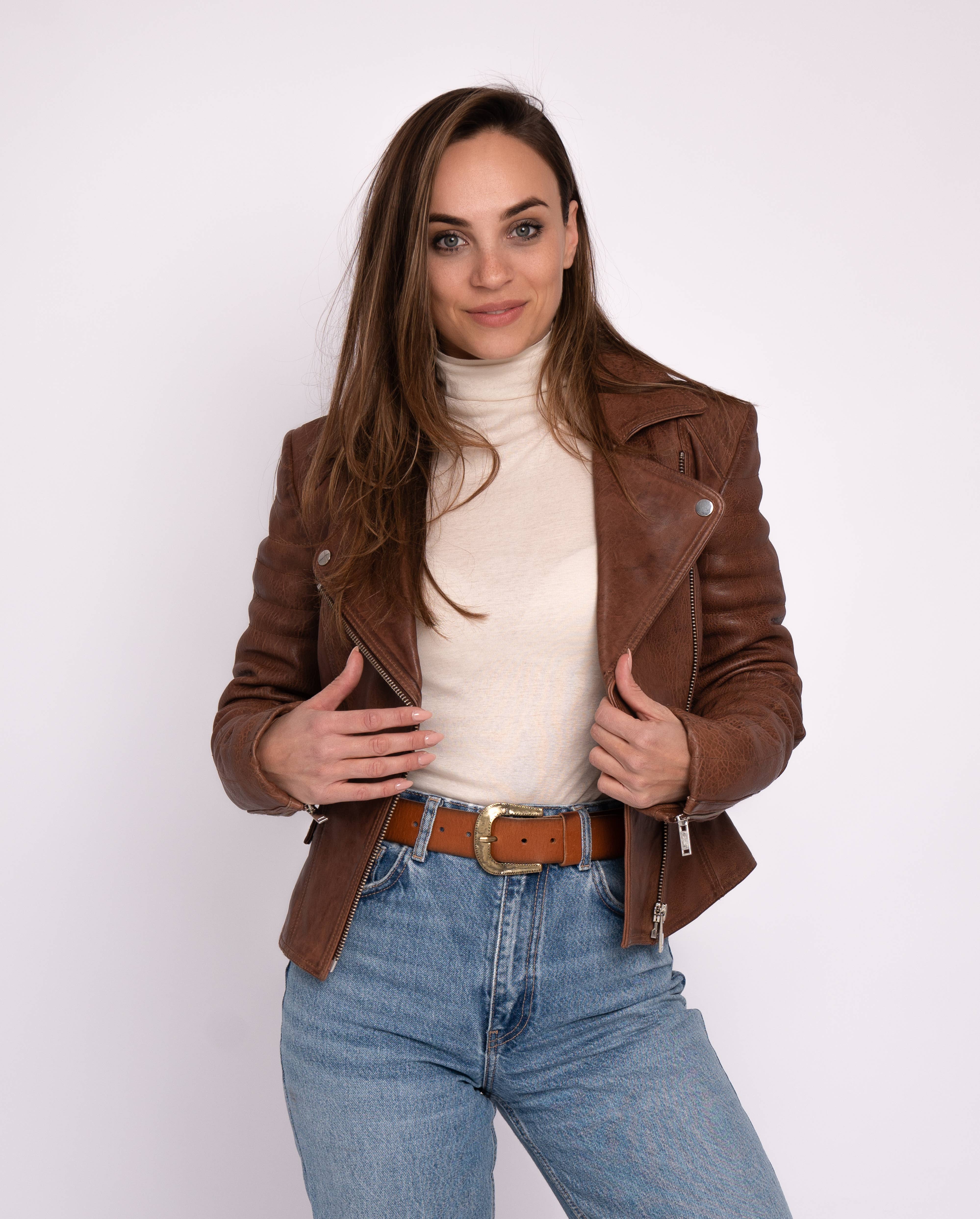 Amsterdam Heritage Leather Belts, Bags, Jackets & Apparel - Wholesale Leather Jacket - Women's - Munroe | Black and Cognac Women's Leather Jacket14