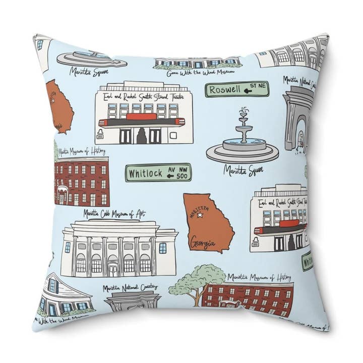 Coussin décoratif Marietta GA, décoration intérieure confortable, coussin personnalisé, cadeau unique, coussin d'accent pour les amoureux de la ville. pour la vente par OhhhSoPeachy