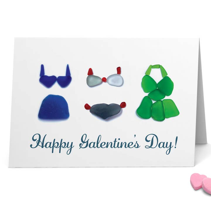 Maillots de bain en verre de mer « Happy Galentine's Day ! » Carte pour la vente par Beachcombing / Etched by the Sea