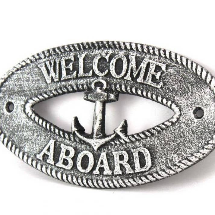 Hampton Ironworks – Engroshandel Skilt – Antik Sølv Støbejern Velkommen ombord med anker Sign 8"1