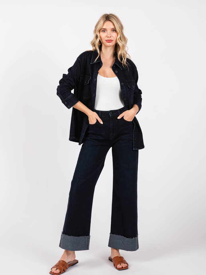 TH01657-IN INDIGO OVER SIZED DENIM JACKET for wholesale by L.T.J Letter to Juliet