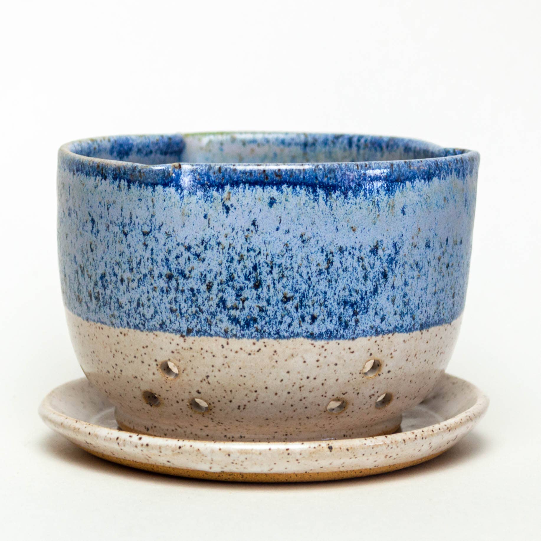 White Squirrel Clayworks - Wholesale Bowl - Berry Bowl/Colander - Handthrown Stoneware - Blue Wash1