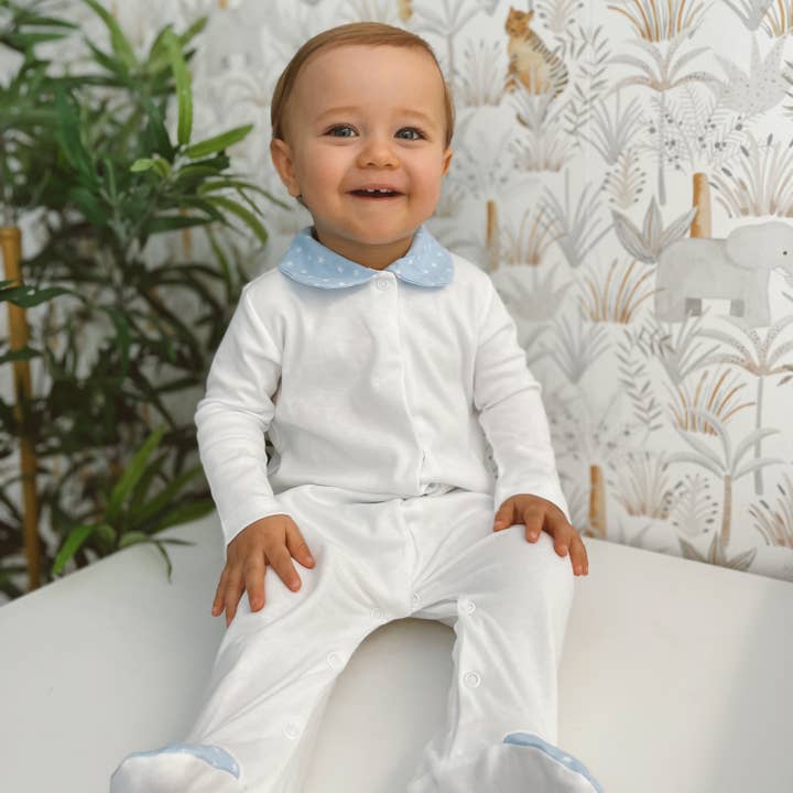 BabyGrow with Blue Collar and Feet with Stars made of Cotton for wholesale by Bean Baby Clothes