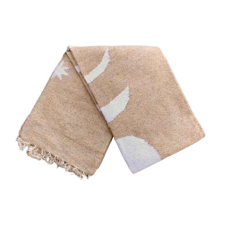 West Path – wholesale Throw blanket – Moon Phases Blanket - Mexican Yoga Blanket Tan Beige White
