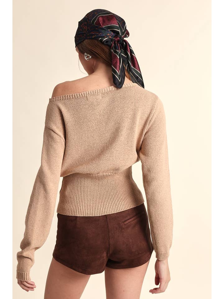 Sky to Moon - Wholesale Knit Sweater - Women's - FIT-IN WAISTLINE ONE-SHOULDER KNIT SWEATER TOP2