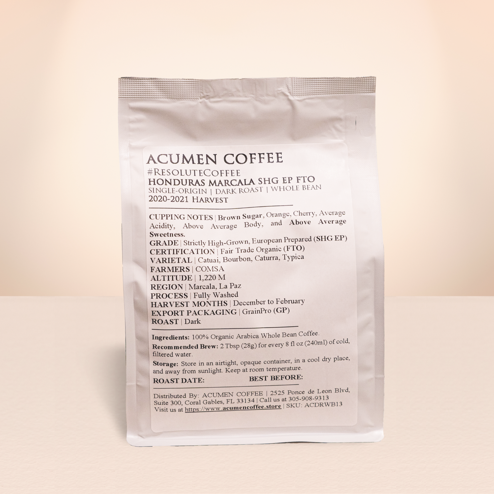 Acumen Coffee - Wholesale Coffee Beans - Honduras | Marcala SHG EP FTO | Dark Roast | 12oz1