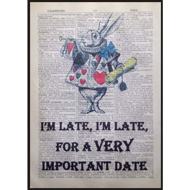 White Rabbit Dictionary Wall Art Print - Quirky Alice Art for wholesale by Parksmoonprints