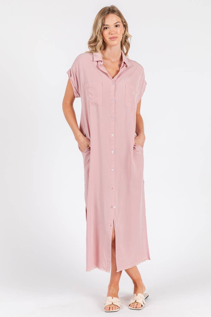 ZiA Apparel - Wholesale Jurk - Dames - Maxi spijkerjurk met korte mouwen en overhemdstijl9