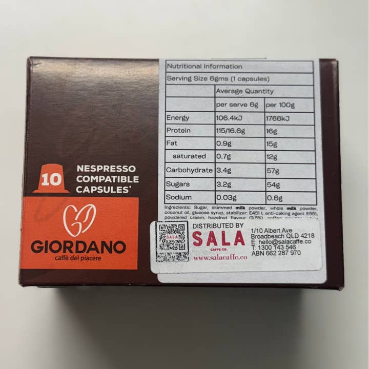 SALA CAFFE CO - Wholesale Instant Coffee/Espresso - Giordano - Nocciolino (Hazelnut) Nespresso Compatible Coffee Capsules1