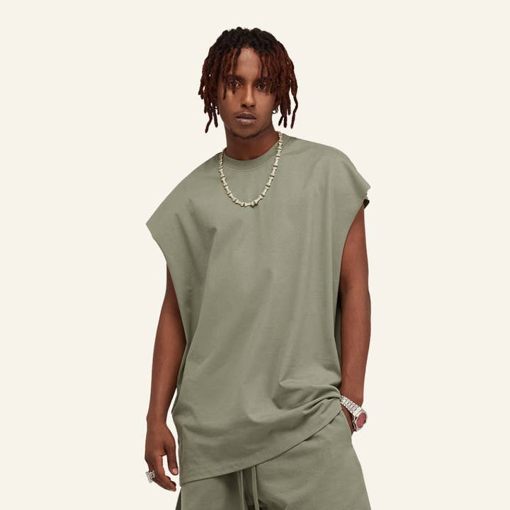 Men's Streetwear Heavyweight Cotton Sleeveless Top for wholesale by particleactive