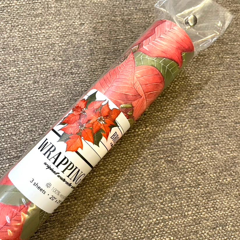 Broad Bloom - Wholesale Flat Wrap - Red Poinsettia Wrapping Paper1