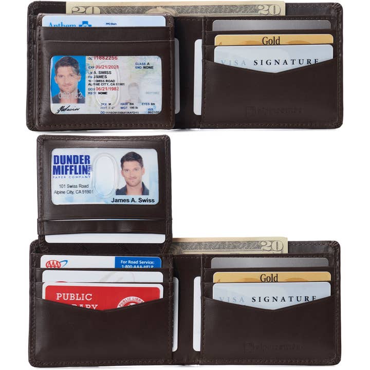 Alpine Swiss - Wholesale Wallet - Men's - Mens Genuine Leather Wallet Passcase Bifold RFID Safe 2 ID