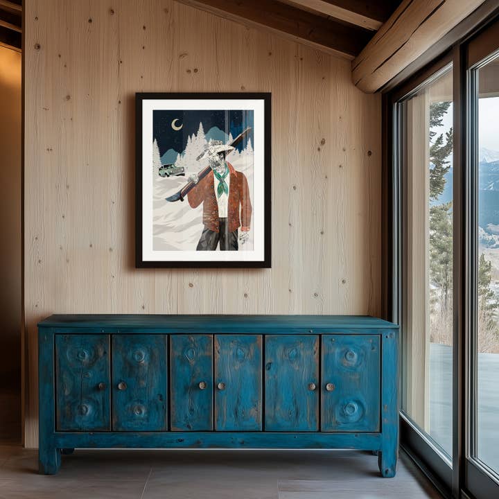 Art Print | Cowboy Ski Wall Art | LATE FOR DINNER | Metal for wholesale by Dolan Geiman