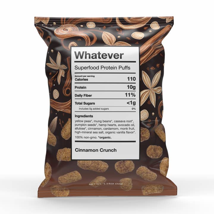 Whatever Foods - Vendita all'ingrosso Snack soffiati - Whatever Puffs - Cannella Crunch (Confezione da 8)