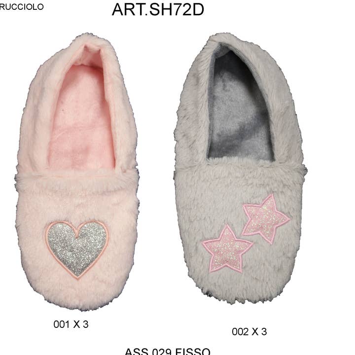 Girl's slippers with heart/star pattern (SH72D) for wholesale by Ciocca