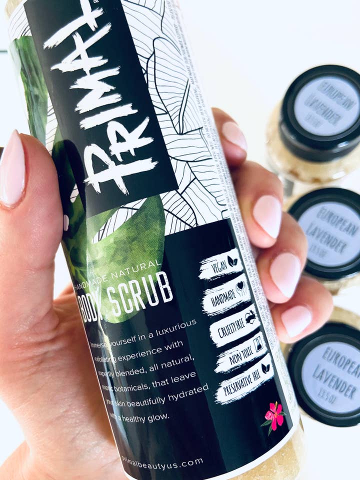 European Lavender-Sugar Body Scrub for wholesale by Primal Beauty