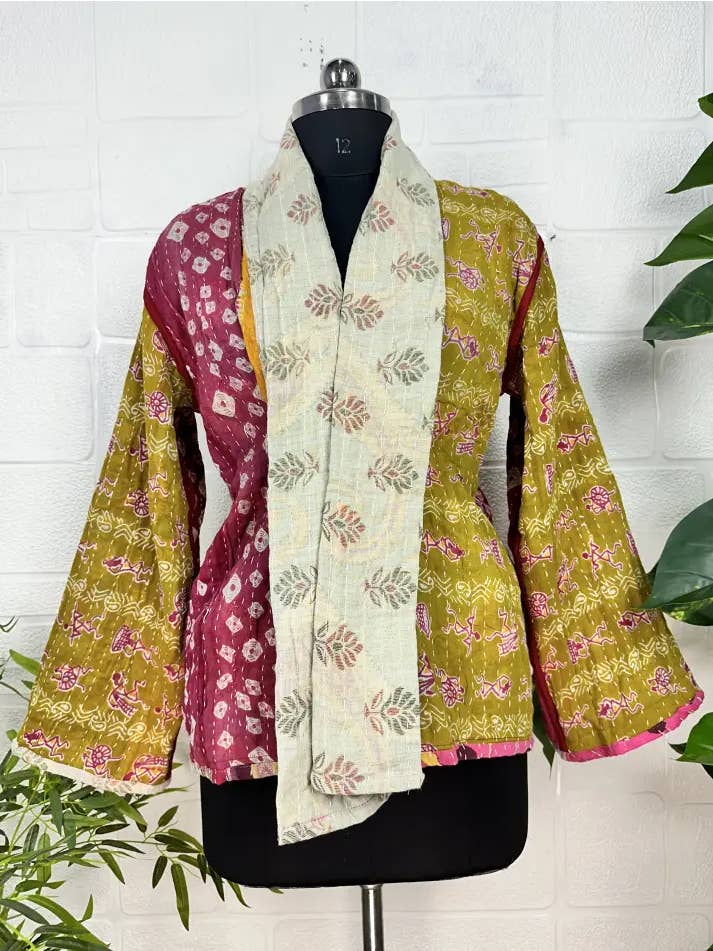 The Eastern Loom – wholesale Jacka - Dam – Vintage Fin Kantha Unik Boho-jacka med kort längd