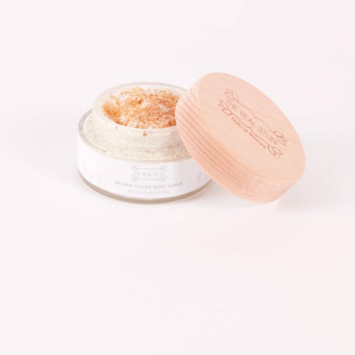 The Real Stuff Organic Skincare - Vendita all'ingrosso Scrub/esfoliante per il corpo - Scrub per il corpo allo zucchero di canna mandarino e vaniglia, 5 unità