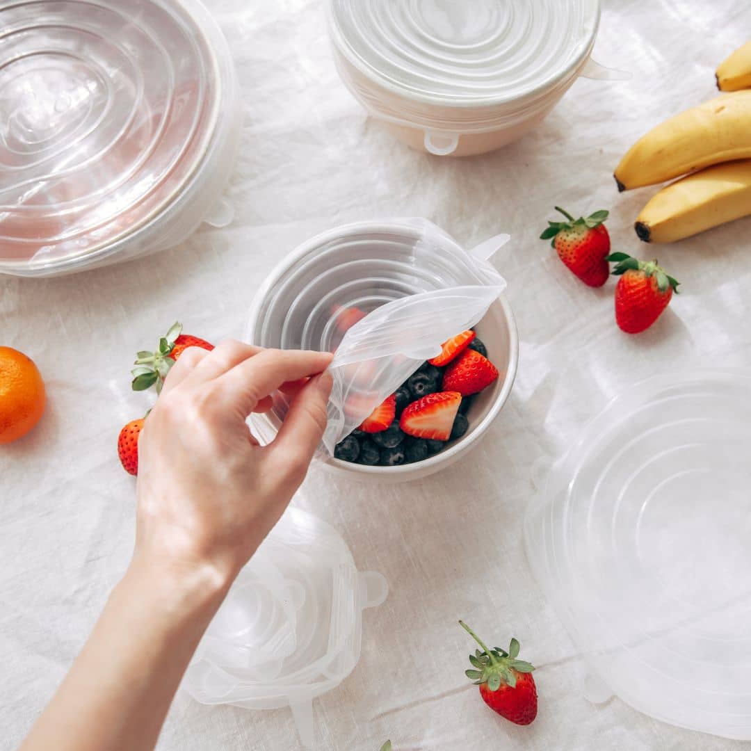 Us and The Earth – Großhandel Verpackung/Beutel zur Aufbewahrung von Lebensmitteln – Wiederverwendbare Silikondeckel in Lebensmittelqualität: Set mit 7 dehnbaren Abdeckungen3