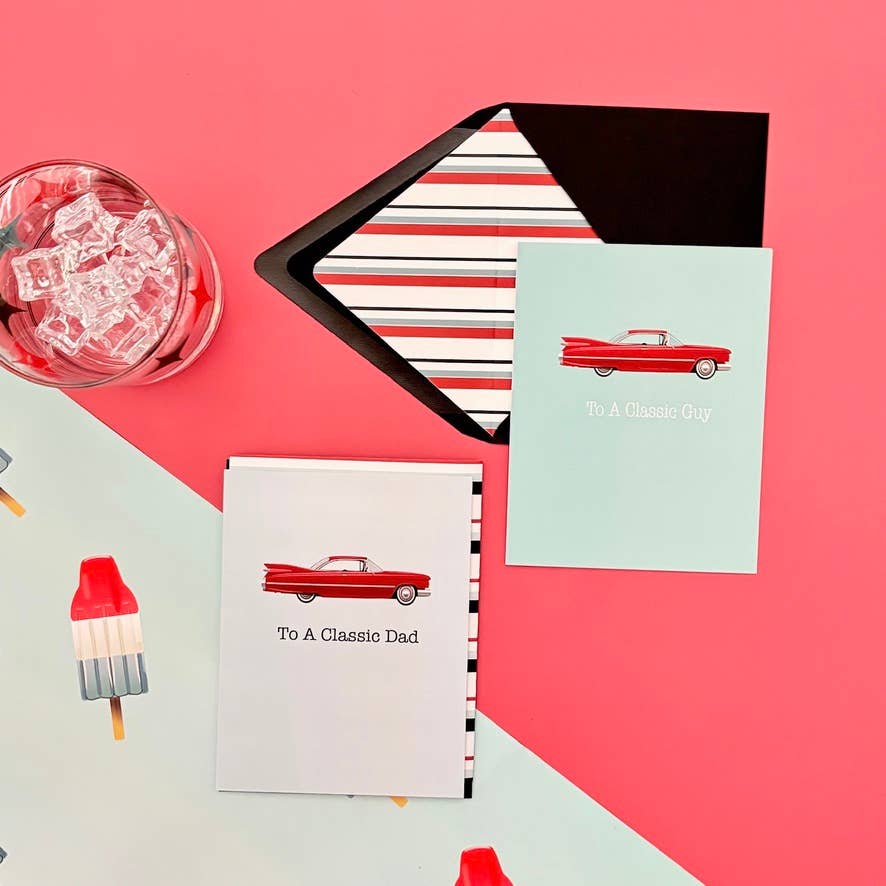 Mod Lounge Paper Company - Vente Carte de vœux classique - Carte de vœux de tous les jours avec voiture vintage To A Classic Guy2