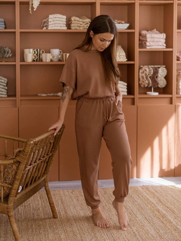Pantalones de estar por casa / Punto de algodón - Chocolate Blush para venta al por mayor de Evelina Apparel