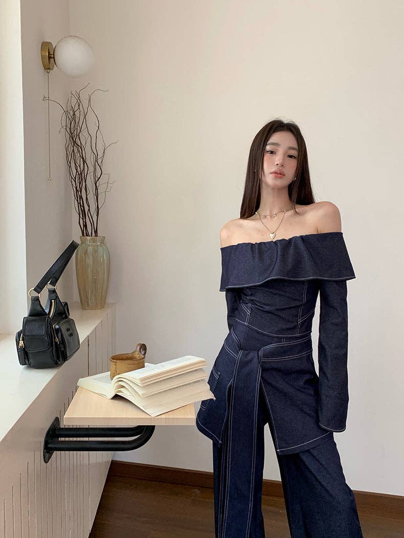 Marayn – wholesale Top & pants set (NOT Loungewear) – Women's – Retro Cowgirl Chic OffShoulder Top  WideLeg Set3