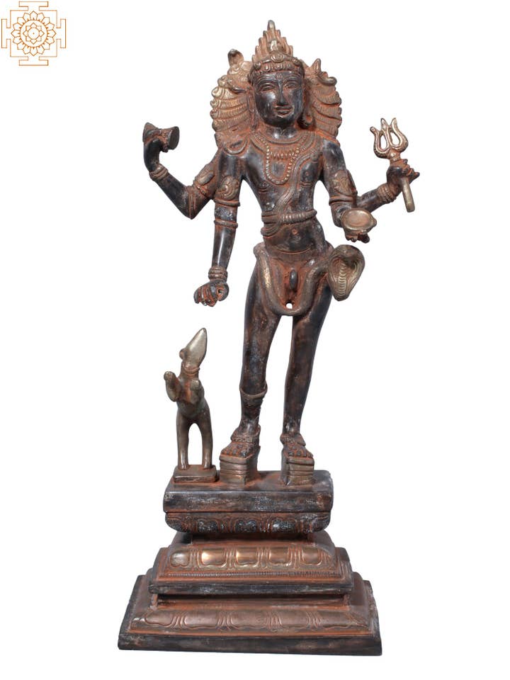14" Bhairava Shiva In Brass | Handmade Statue For Gifting for wholesale by Exotic India Art