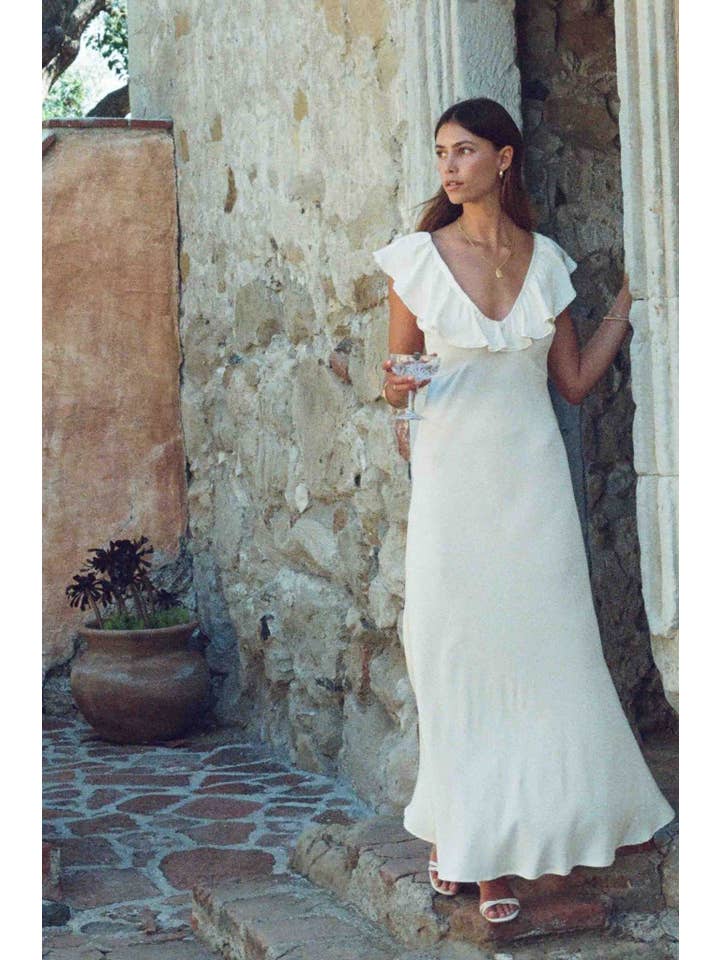 merritt charles - Vendita all'ingrosso Vestito - Donna - Abito Florence - Abito in seta color avorio con bordo in pizzo sulla scollatura1