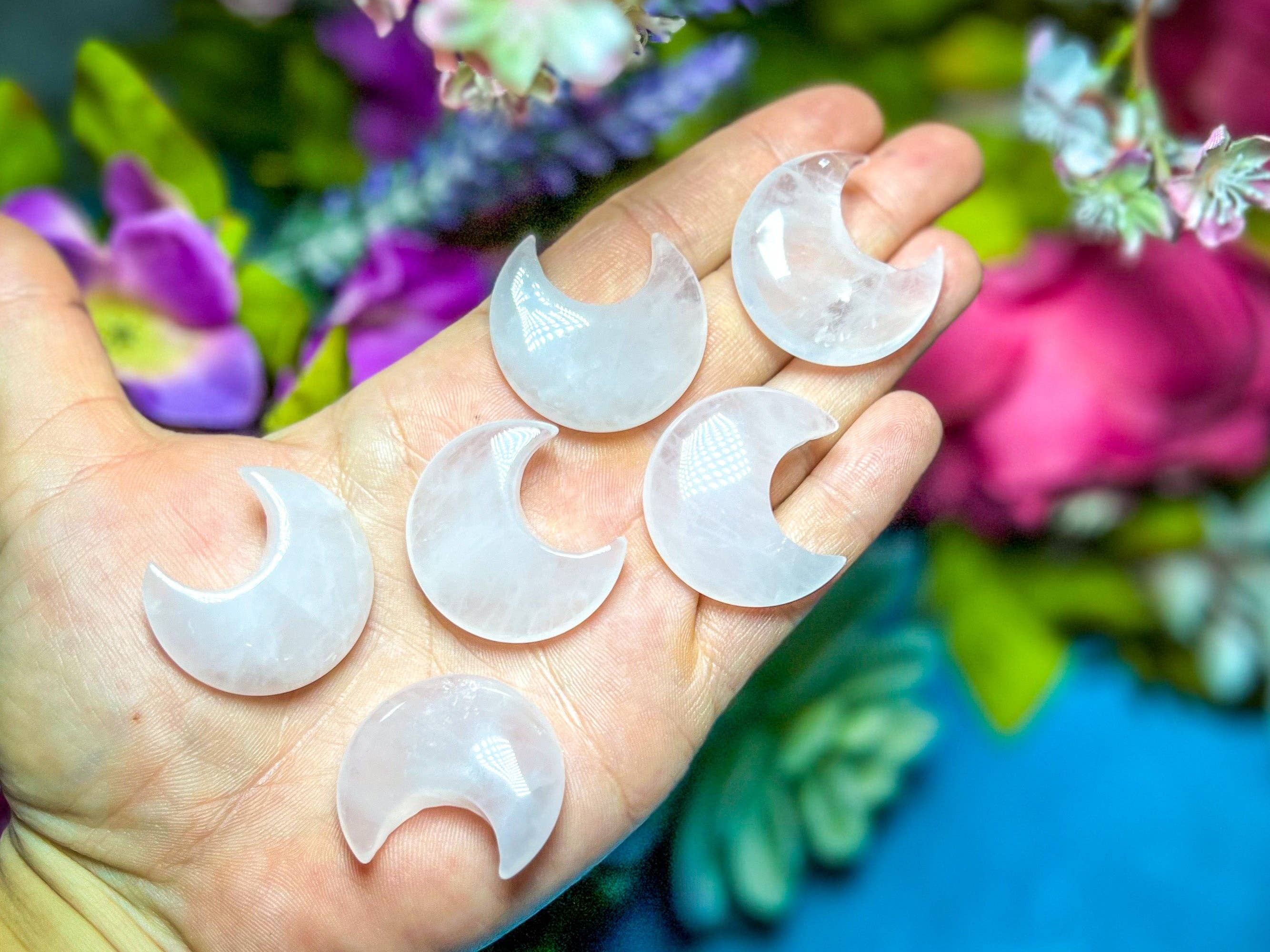 Mandala Gems - Wholesale Spiritual Stone/Crystal - 30mm Rose Quartz Crescent Moons for Unconditional Love0