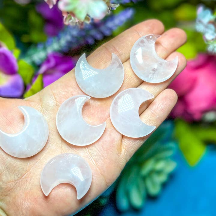 Mandala Gems - Vente Pierre et cristal de spiritualité - Croissants de lune en quartz rose de 30 mm pour l'amour inconditionnel